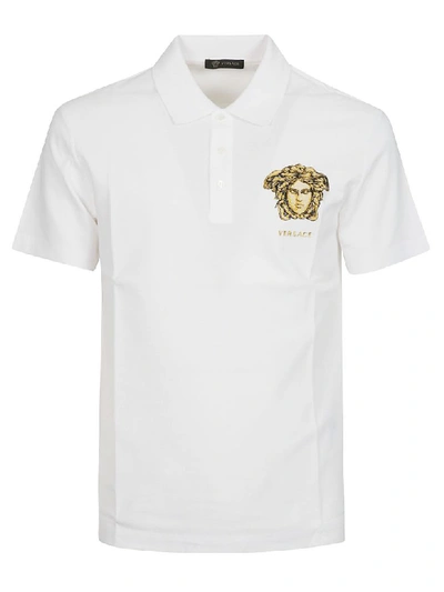 Shop Versace Logo Polo Shirt In White