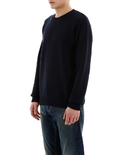 Shop Kenzo Pullover With Logo Intarsia In Blue Nuit (blue)