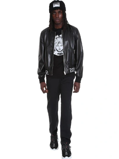 Shop Versace Bomber In Black Leather