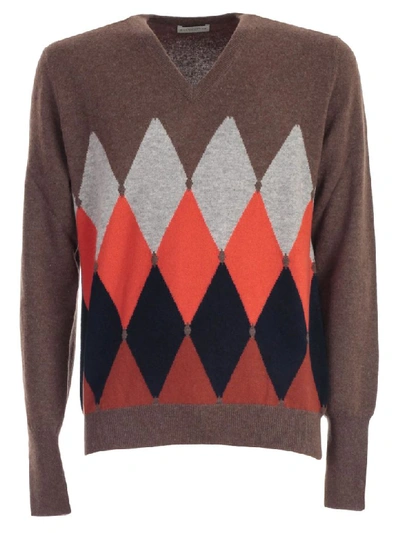 Shop Ballantyne Sweater V Neck In Brown Orange Grey