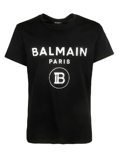 Shop Balmain Logo Print T-shirt In Black/white