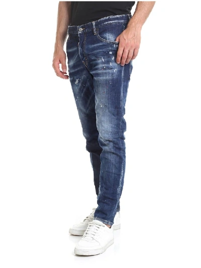 Shop Dsquared2 Paint Splattered Skater Jeans In Denim