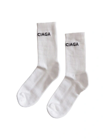 Shop Balenciaga Logo Socks In White In Bianco