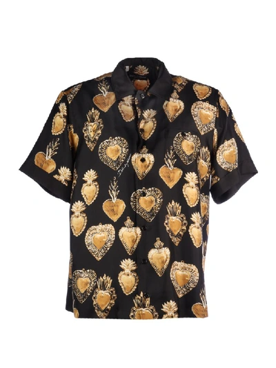 Shop Dolce & Gabbana Cuore Sacro Silk Shirt In Black