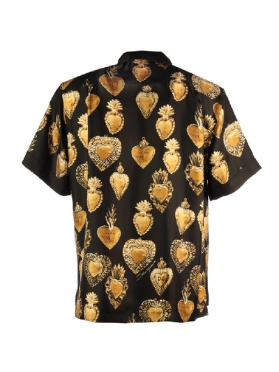 Shop Dolce & Gabbana Cuore Sacro Silk Shirt In Black