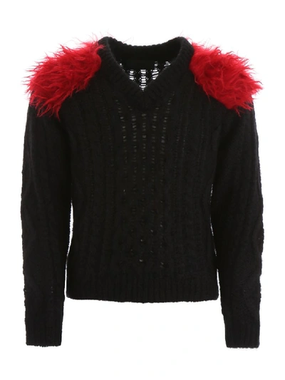 Shop Prada Pullover With Faux Fur In Nero Cerise (black)
