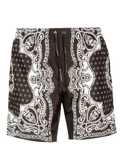 Shop Dolce & Gabbana Paisley Printed Swim Shorts In Brown/white