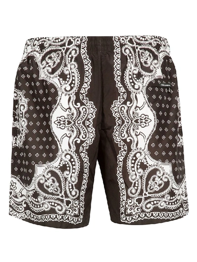Shop Dolce & Gabbana Paisley Printed Swim Shorts In Brown/white