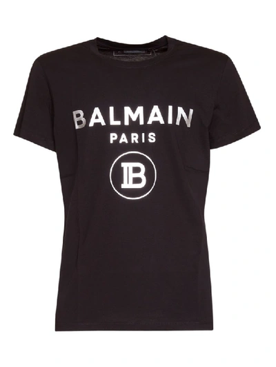 Shop Balmain Logo Print Jersey T-shirt In Nero