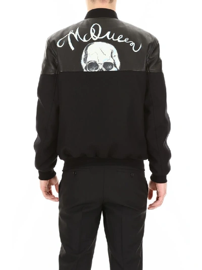 Shop Alexander Mcqueen Bomber Jacket With Leather Details In Black Black White (black)