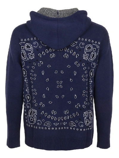 Shop Alanui Bandana Knitted Zipped Hoodie Beluga Blu