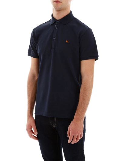Shop Etro Polo Shirt With Embroidered Logo In Blu (blue)