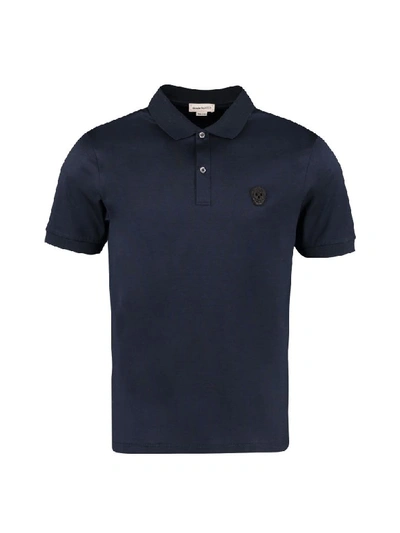 Shop Alexander Mcqueen Short-sleeved Cotton Polo Shirt In Blue