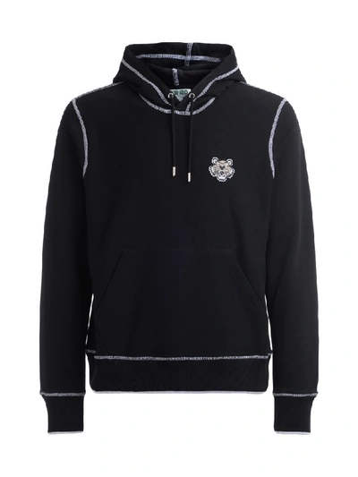Shop Kenzo Tigre Sweatshirt In Black Cotton With Hood And Front Logo In Nero