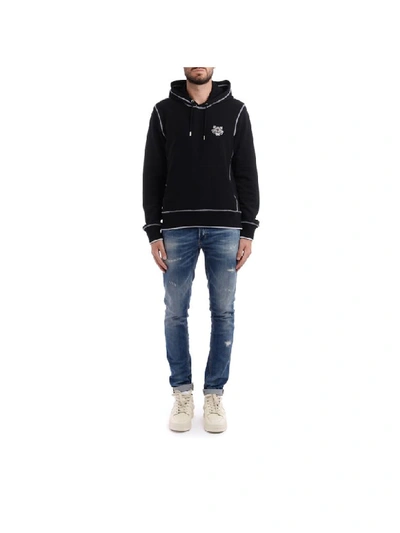 Shop Kenzo Tigre Sweatshirt In Black Cotton With Hood And Front Logo In Nero