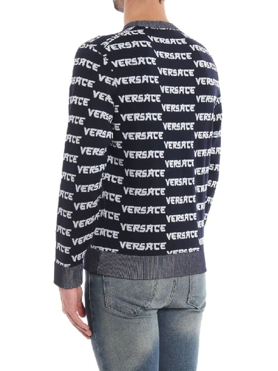 Shop Versace Sweater In H Navy/bianco