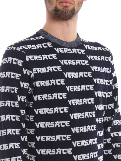 Shop Versace Sweater In H Navy/bianco