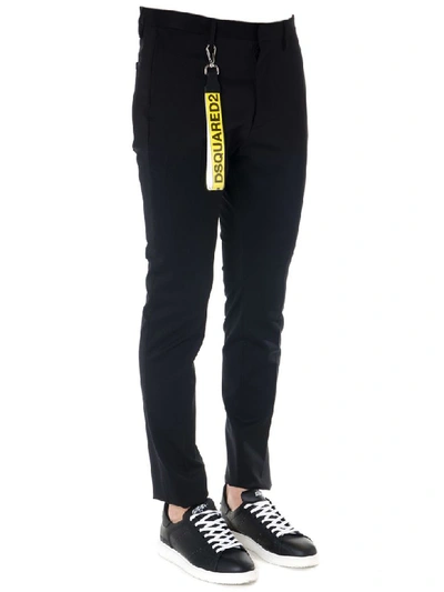 Shop Dsquared2 Black Virgin Wool Pants With Logo Charm