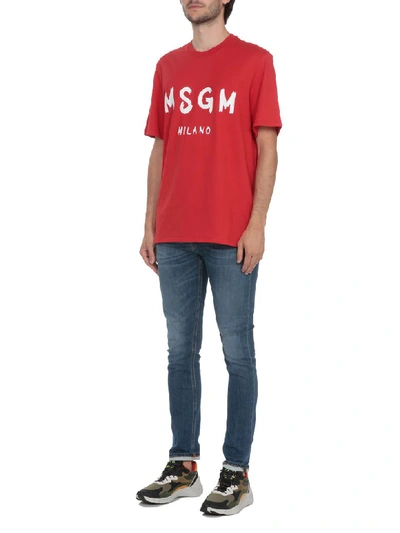 Shop Msgm Logo T-shirt In Red