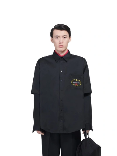 Shop Balenciaga Double Sleeve Shirt In Black