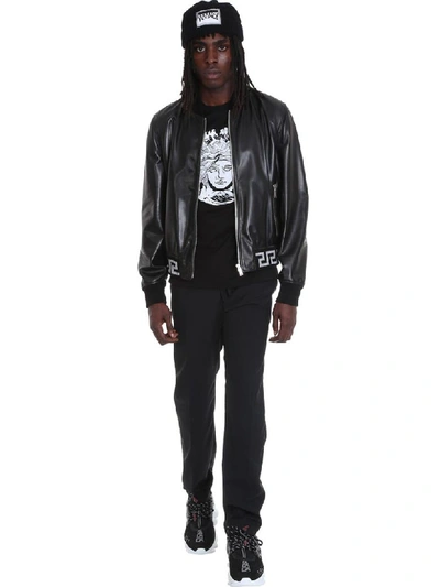 Shop Versace Bomber In Black Leather In Nero