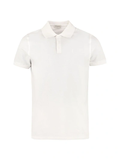 Shop Saint Laurent Short-sleeved Cotton Pique Polo Shirt In White