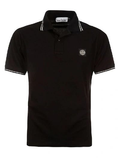 Shop Stone Island Logo Patched Polo Shirt In Black
