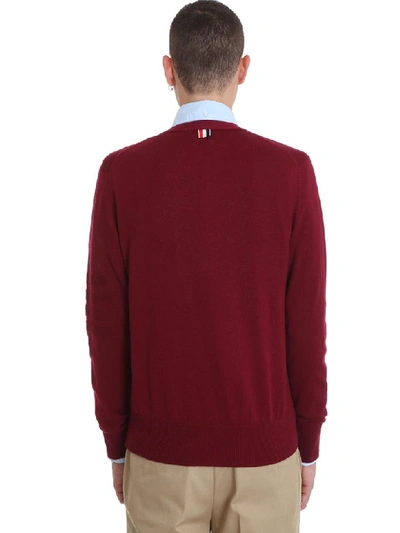 Shop Thom Browne Cardigan In Bordeaux Wool