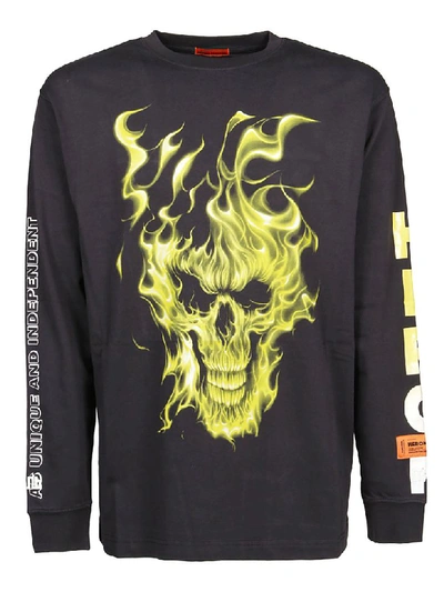 Shop Heron Preston T-shirt Oversize Ls Skull In Off Black Multicolor