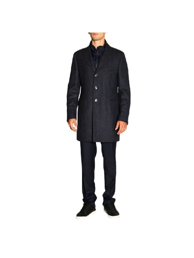 Shop Fay Benjamin Wool Coat With Vest In Blue