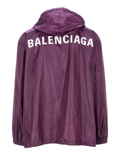 Shop Balenciaga Logo Print Windbreaker In Burgundy