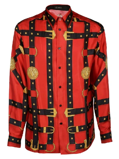 Shop Versace Bondage Print Shirt In Red