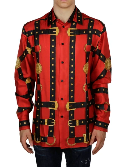 Shop Versace Bondage Print Shirt In Red