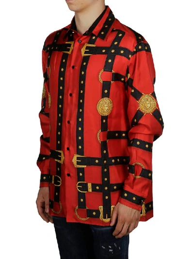 Shop Versace Bondage Print Shirt In Red