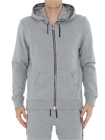 Shop Balmain Hoodie In Grey