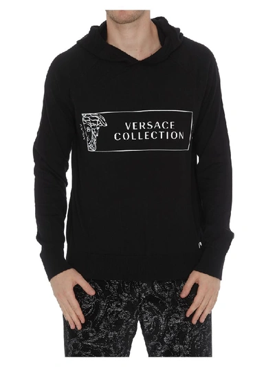 Shop Versace Logo Hoodie In Black