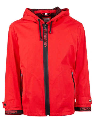 Shop Burberry Logo Print Zipped Pocket Jacket In Bright Red