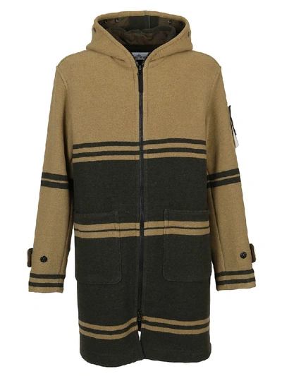 Shop Stone Island Coat In Verde Oliva/senape