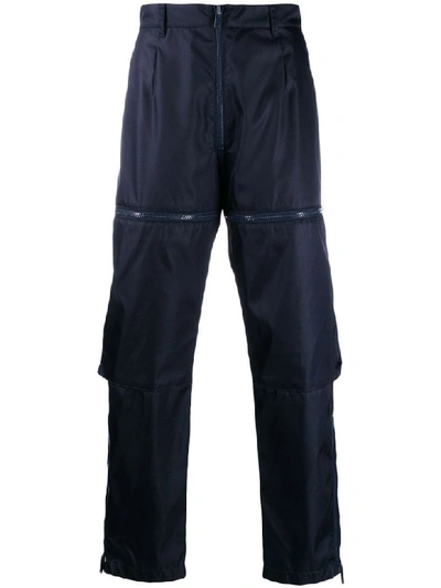 Shop Prada Trousers Nylon In Navy