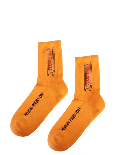 Shop Heron Preston Long Socks In Arancione