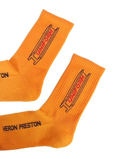 Shop Heron Preston Long Socks In Arancione