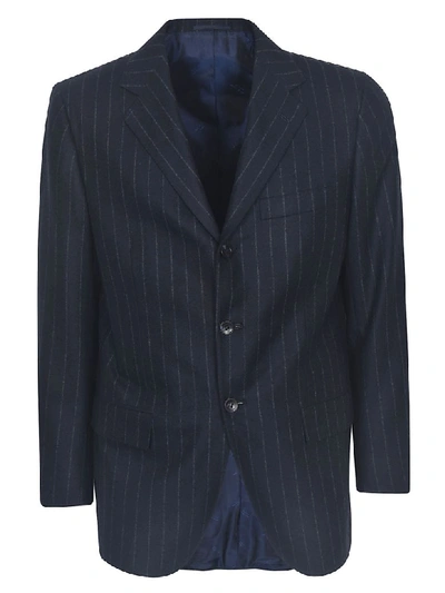 Shop Kiton Striped Suit In Navy