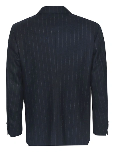 Shop Kiton Striped Suit In Navy