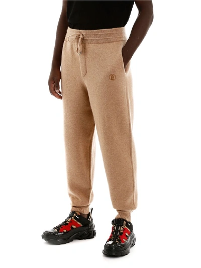 Shop Burberry Cashmere Joggers In Pale Coffee (beige)