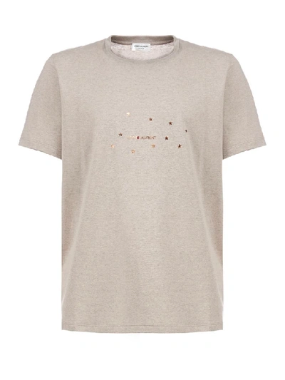 Shop Saint Laurent Short Sleeve T-shirt In Taupe Chine/or