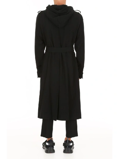 Shop Rick Owens Trench Coat With Hood In Black (black)