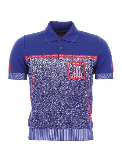 Shop Prada Mouliné Polo Shirt In Bluette Rosso (blue)