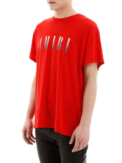 Shop Amiri Logo Print T-shirt In Red Grey (red)