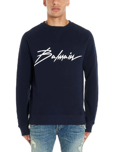 Shop Balmain Signature Sweatshirt In Blue