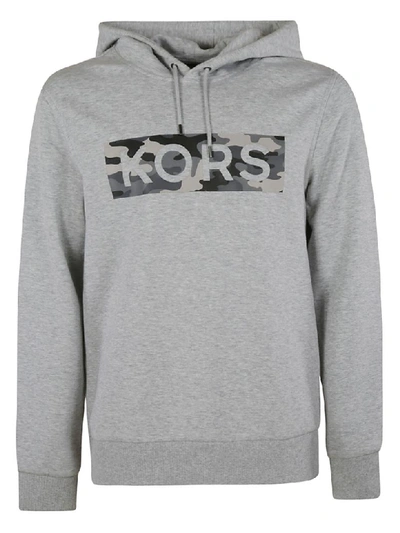 Shop Michael Kors Logo Print Hoodie In Heather Grey